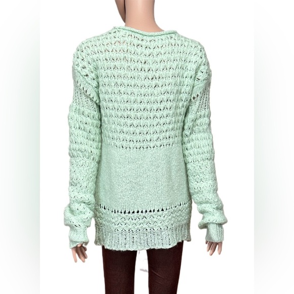 Free People Open Knit Sweater XS Mint Green Slouchy Boho Pullover - Picture 4 of 8
